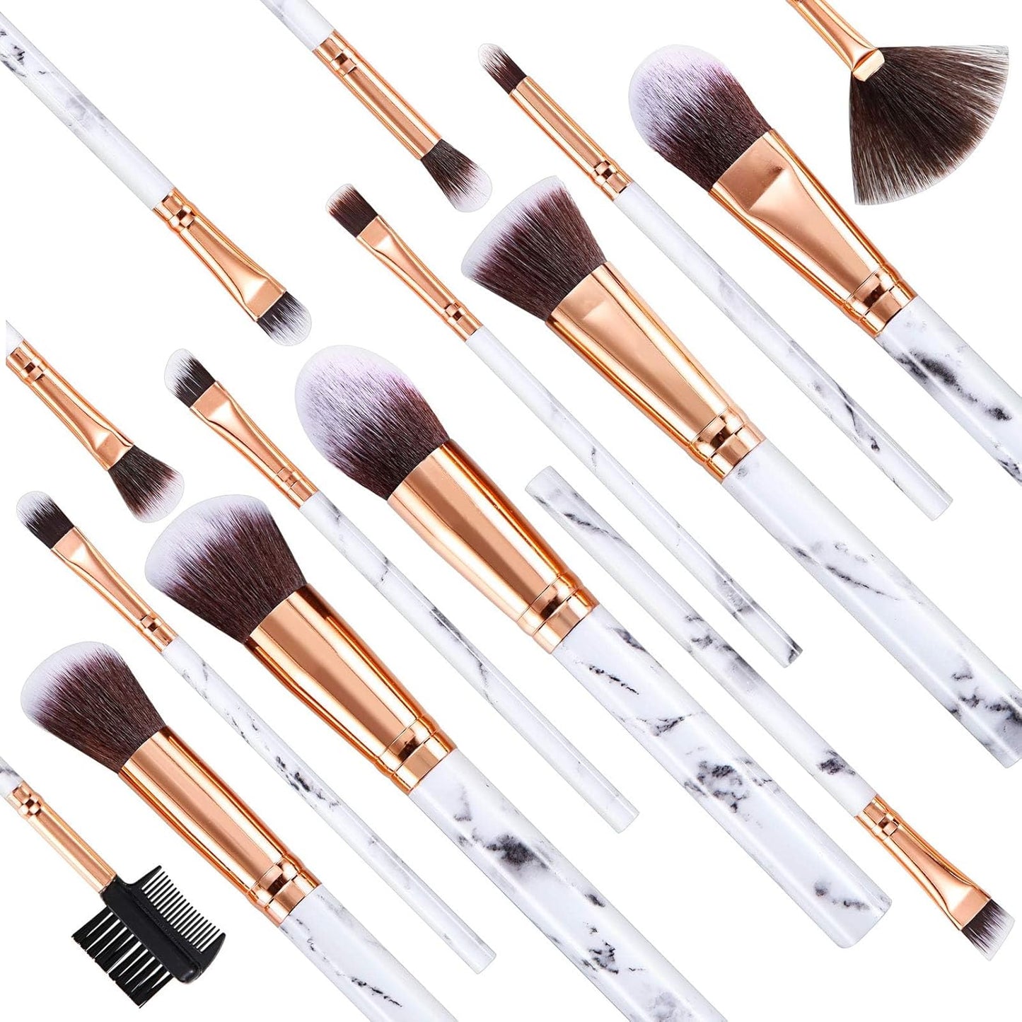Makeup Brushes 15Pcs Marble Makeup Brush Set Premium Synthetic Kabuki Powder Blush Contour Foundation Concealer Eyeshadow Brushes with Makeup Sponge Make up Tool
