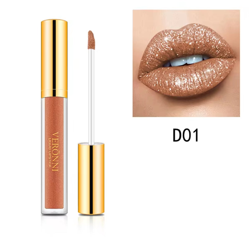 VERONNI Diamond Shine Lip Gloss – 10 Irresistible Shimmer Shades with Waterproof, Long-Lasting Metallic Velvet Finish