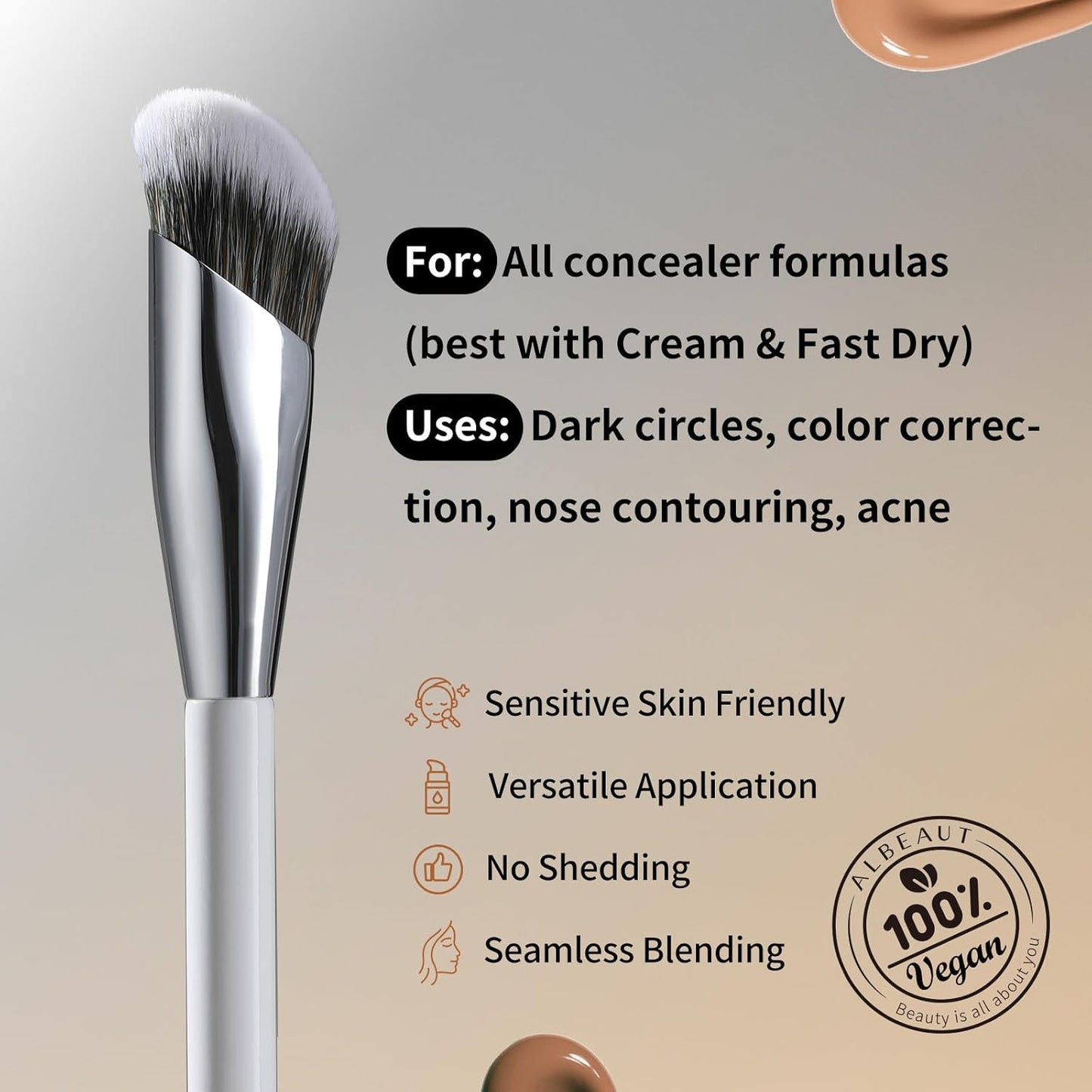 Concealer Brush, under Eye Makeup Small Angled Precision Face Blending Brush, Eye Liquid Cream Foundation Concealer for Dark Circles, Make up Nose Contour Applicator Vegan