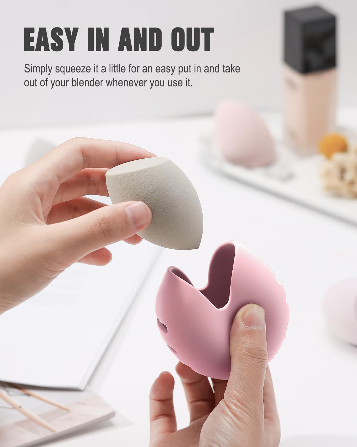 Makeup Sponge Holder – Shatterproof Eco-Friendly Silicone Beauty Make up Blender Case for Travel - Pink